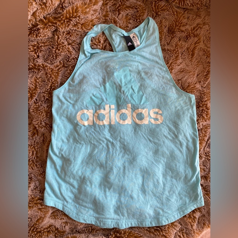 Adidas baby blue and white tank top